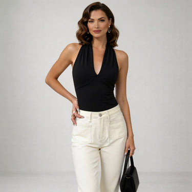 Women's Halter Neck Top with Deep V-Neckline and Gathered Front | imported-image-5