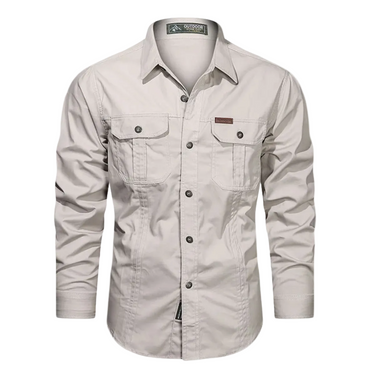Men's Long-Sleeve Button-Up Shirt with Chest Pockets and Vertical Seams | imported-image-1