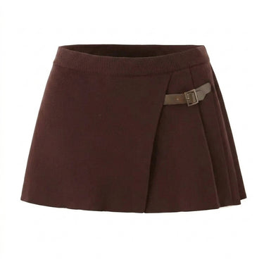 Women's Wrap-Front Pleated Mini Skirt with Buckle Detail | imported-image-1