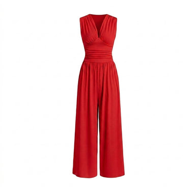 Women’s Sleeveless V-Neck Wide-Leg Jumpsuit with Gathered Waistband | imported-image-3