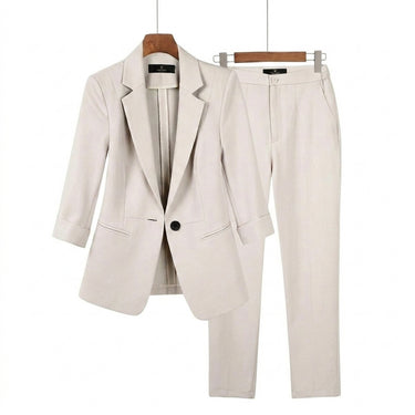 Women's Notch Lapel Blazer and Straight Leg Pants Suit Set | imported-image-1