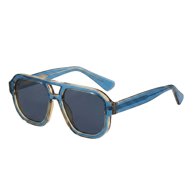Men Double Bridge Square Sunglasses Ocean Blue