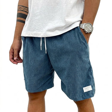 Men's Drawstring Shorts with Side Pockets and Leg Patch Blue