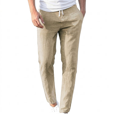 Men's Drawstring Waist Linen Pants Beige