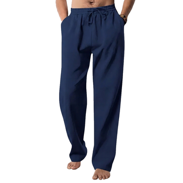Men's Hemp Straight Leg Drawcord Pants Navy Blue