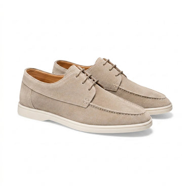 Men's Lace-Up Moc-Toe Shoes with Flat Soles Beige