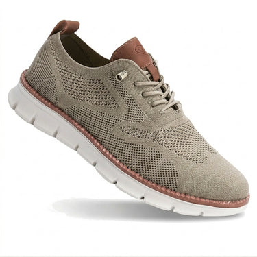 Men's Lace-Up Walking Shoes with Segmented Outsole and Patterned Upper Khaki