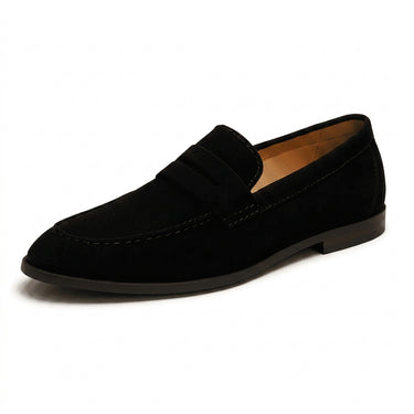 Mens Penny Loafers with Moc Toe Stitching and Low Heel Black