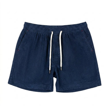 Mens Ribbed Shorts with Drawstring and Side Pockets and Contrast Stitching Navy Blue