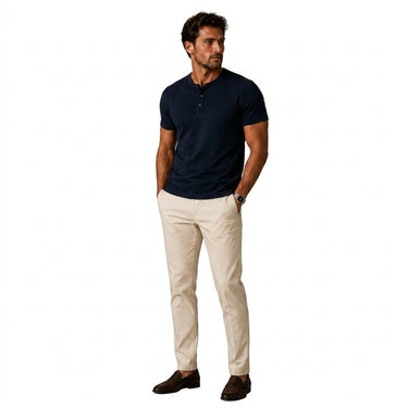 Mens Short Sleeve Henley Shirt with Three Button Placket Navy Blue