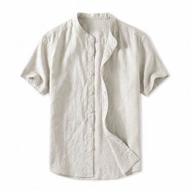 Men's Short Sleeve Mandarin Collar Linen Shirt Ivory