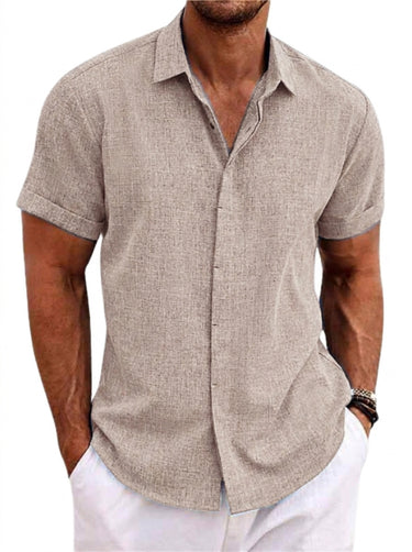 Men's Short Sleeve Textured Linen Shirt