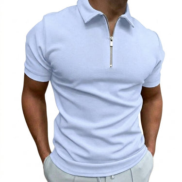 Men's Short-Sleeved Quarter-Zip Polo Shirt Light Blue