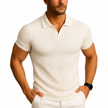 Men’s Slim Fit Polo Shirt with V Neck White
