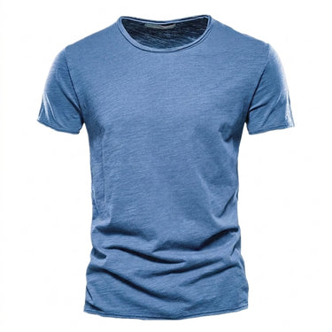 Men's Slub Texture Crew Neck Short Sleeve T-Shirt Denim Blue