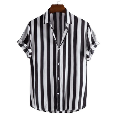 Men's Striped Short Sleeve Button Up Shirt Black