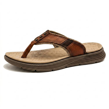 Men's Thong Flip-Flops with Studded Straps and Textured Footbed Brown