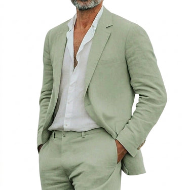 Men's Two-Piece Suit with Notch Lapel Blazer and Trousers Light Green
