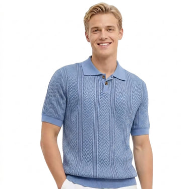 The Montecito Men's Cable Knit Polo Shirt Sky Blue