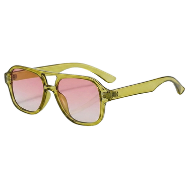 Women Aviator Style Double Bridge Sunglasses Lime & Pink