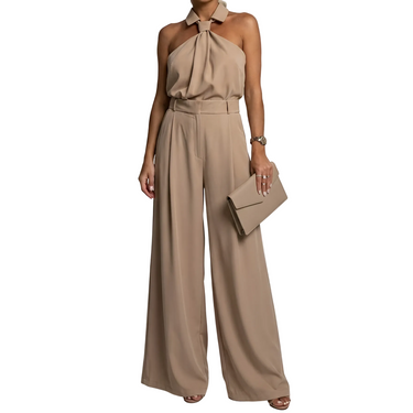 Women's Halter Neck Jumpsuit with Pointed Collar and Wide Leg Trousers | imported-image-1