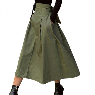 Women's High-Waisted Pleated Midi Skirt with Tie Detail and Side Pockets | imported-image-1