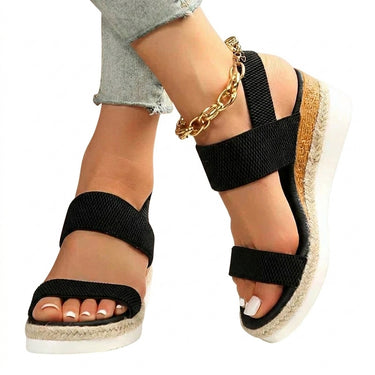 Women's Elastic Strap Espadrille Platform Sandals Black