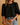 Women’s Floral Blouse with Puff Sleeves and Round Neckline Black