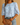 Women’s Floral Blouse with Puff Sleeves and Round Neckline Blue