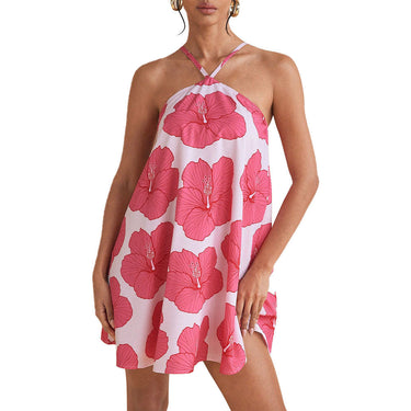 Women's Floral Halter Mini Dress Pink
