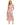 Women's Floral Pattern Button Front Midi Dress with Short Sleeves and Belted Waist Pink