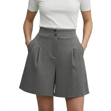 Womens High Waist Wide Leg Pleated Shorts with Double Button Closure Dark Grey