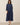 Women's Linen Bateau Neck Pleated Midi Dress Navy Blue