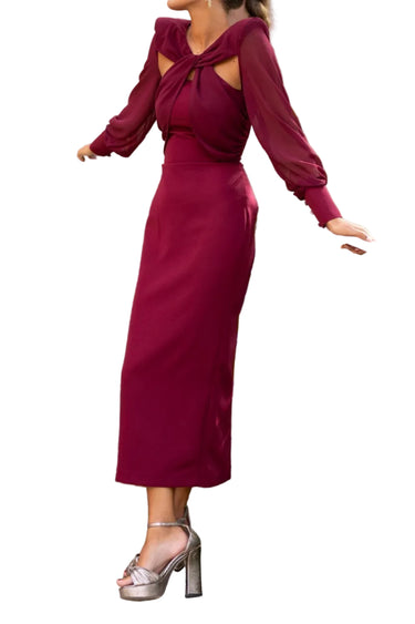 Women’s Midi Dress with Twisted Bodice-Midi Dress-CaldwellVoss