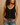 Women’s Sleeveless V Neck Top with Front Buttons and Rounded Hem Black