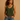 Women’s Sleeveless V Neck Top with Front Buttons and Rounded Hem Green