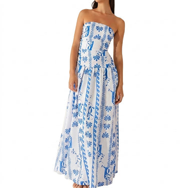 Women's Strapless Printed Maxi Dress Blue Floral