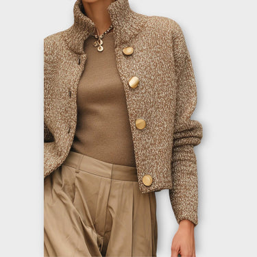 Women’s Textured Knit Jacket with Gold-Tone Buttons-Jacket for women-CaldwellVoss