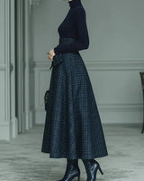 Women’s Turtleneck Top and Plaid Maxi Skirt Set-Skirt for women-CaldwellVoss