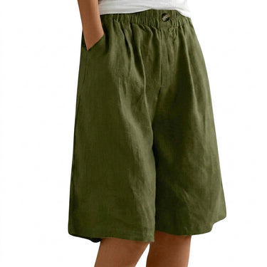 Womens Wide Leg Shorts with Elastic Waistband and Button Detail Army Green