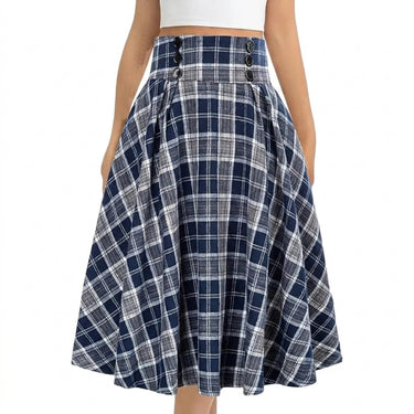 Women's High-Waisted Plaid Midi Skirt with Button Details | imported-image-2