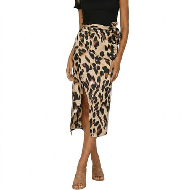 Women's Animal Print Midi Skirt with Side Slit and Tie Waist | imported-image-1