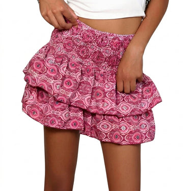 Women's Tiered Mini Skirt with Smocked Waistband and All-Over Print | imported-image-1