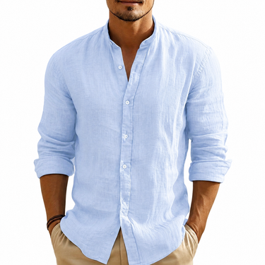 Men's Band Collar Textured Long Sleeve Shirt-Shirts for men-CaldwellVoss
