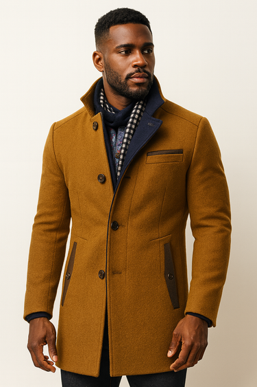 Men’s Blend Overcoat with Quilted Lining and Stand Collar-Coats for men-CaldwellVoss
