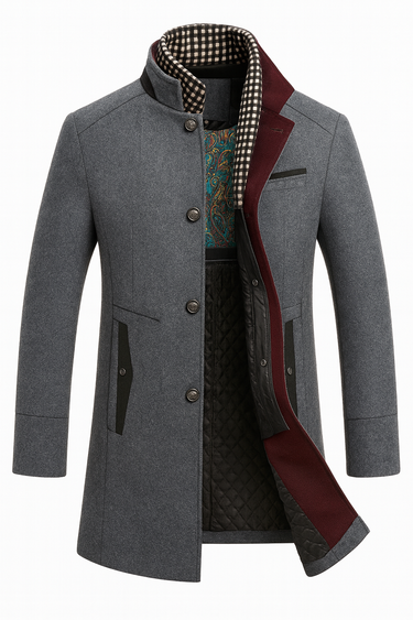 Men’s Blend Overcoat with Quilted Lining and Stand Collar-Coats for men-CaldwellVoss