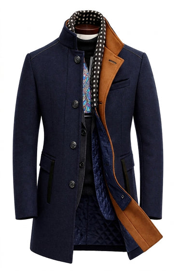 Men’s Blend Overcoat with Quilted Lining and Stand Collar-Coats for men-CaldwellVoss