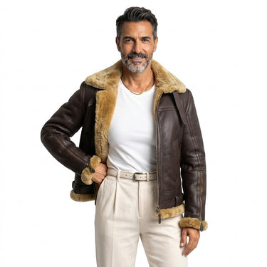 Men’s Bomber Jacket with Shearling Collar and Cuffs-Jackets for men-CaldwellVoss