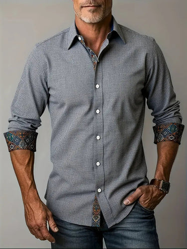 Men’s Button-Up Shirt with Patterned Trim-Shirts for men-CaldwellVoss
