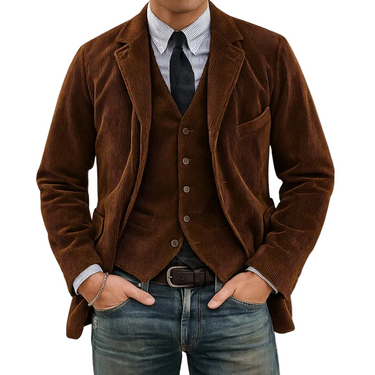 Men’s Corduroy Blazer with Notch Lapel set-Sets for Men-CaldwellVoss